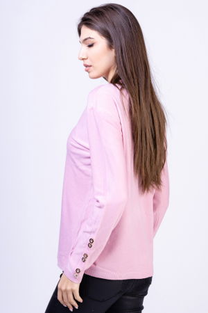 Pulover cu nasturei aurii pe decolteu si la maneci, roz [2]