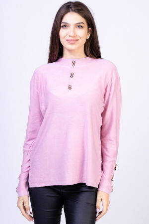 Pulovere - Pulover cu nasturei aurii pe decolteu si la maneci, roz