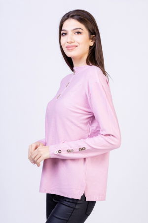 Pulover cu nasturei aurii pe decolteu si la maneci, roz [1]