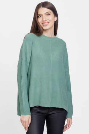 Pulovere - Pulover drept, la baza gatului, din vascoza si lana, verde