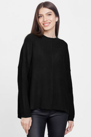 ÎMBRĂCĂMINTE - Pulover drept, la baza gatului, din vascoza si lana, negru