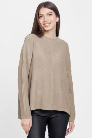 ÎMBRĂCĂMINTE - Pulover drept, la baza gatului, din vascoza si lana, bej