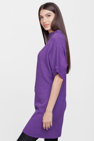 Rochie scurta tricotata, cu maneca scurta si nasture, din vascoza, mov [1]