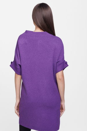 Rochie scurta tricotata, cu maneca scurta si nasture, din vascoza, mov [2]