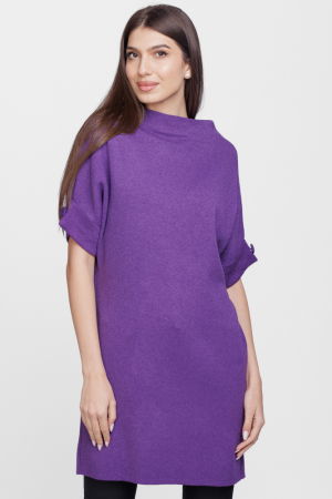 Rochii Casual - Rochie scurta tricotata, cu maneca scurta si nasture, din vascoza, mov