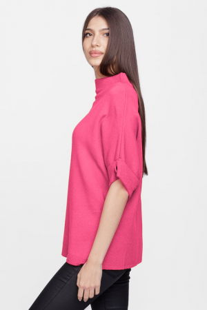 Pulover elegant cu maneca scurta si nasture, din vascoza, fucsia [1]