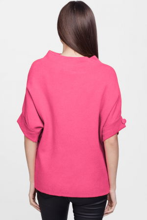 Pulover elegant cu maneca scurta si nasture, din vascoza, fucsia [2]