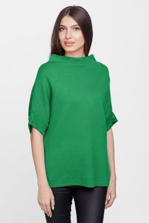 Pulovere - Pulover elegant cu maneca scurta si nasture, din vascoza, verde