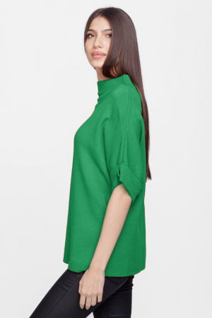 Pulover elegant cu maneca scurta si nasture, din vascoza, verde [1]
