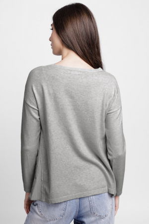 Pulover evazat cu angora, cu insertii laterale brodate, gri [2]