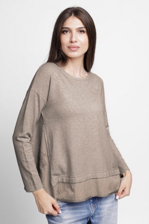 ÎMBRĂCĂMINTE - Pulover evazat cu angora, cu insertii laterale brodate, bej