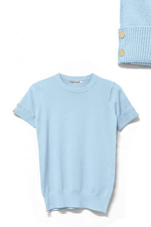 Pulovere - Pulover la baza gatului, cu maneca scurta si nasturei metalici, bleu