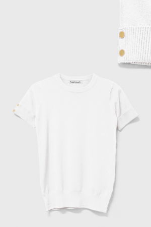 Pulovere - Pulover la baza gatului, cu maneca scurta si nasturei metalici, alb