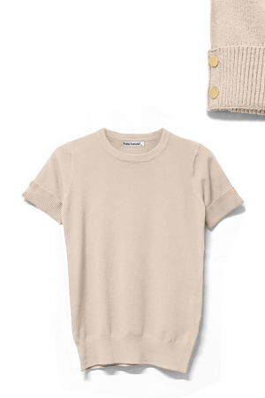 Pulovere - Pulover la baza gatului, cu maneca scurta si nasturei metalici, bej