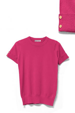 Pulovere - Pulover la baza gatului, cu maneca scurta si nasturei metalici, fucsia