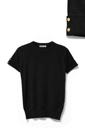 Pulovere - Pulover la baza gatului, cu maneca scurta si nasturei metalici, negru