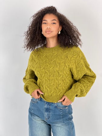 Pulover scurt cu model in opturi, la baza gatului, verde [3]