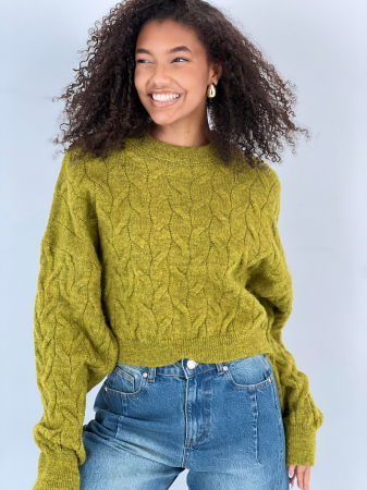 Pulover scurt cu model in opturi, la baza gatului, verde [2]