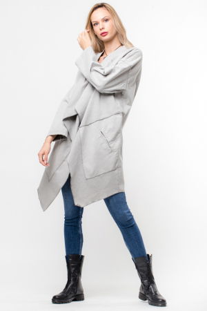 ÎMBRĂCĂMINTE - Jacheta gri asimetrica in colturi, cu stea pe spate