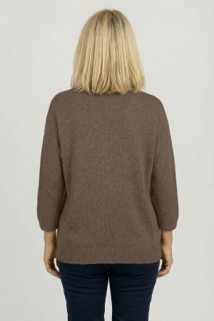 Pulover pufos fango cu decolteu in V si maneca fluture [2]