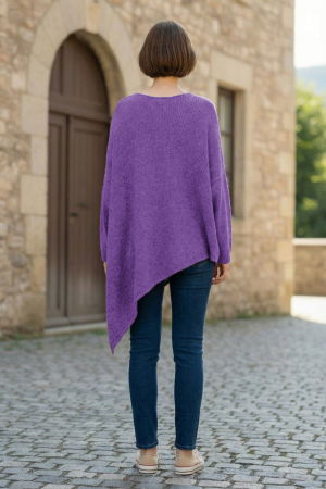 Pulover pufos mov, oversize cu colt si decolteu in V [2]