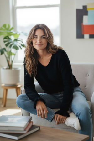 Pulovere - Pulover pufos cu alpaca, volane la maneci si decolteu in V – model casual chic, negru