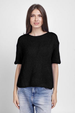 ÎMBRĂCĂMINTE - Pulover pufos cu maneca scurta, cu mohair si lana, negru