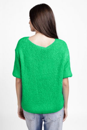 Pulover pufos cu maneca scurta, cu mohair si lana, verde [2]