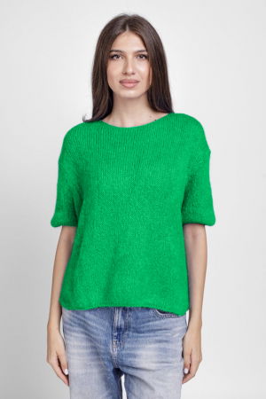 Pulovere - Pulover pufos cu maneca scurta, cu mohair si lana, verde