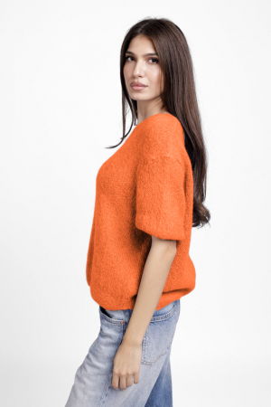 Pulover pufos cu maneca scurta, cu mohair si lana, portocaliu [1]