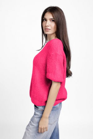 Pulover pufos cu maneca scurta, cu mohair si lana, fucsia [1]
