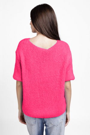 Pulover pufos cu maneca scurta, cu mohair si lana, fucsia [2]