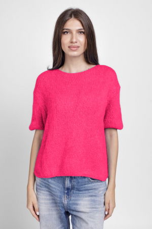 ÎMBRĂCĂMINTE - Pulover pufos cu maneca scurta, cu mohair si lana, fucsia