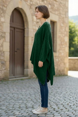 Pulover pufos verde inchis, oversize cu colt si decolteu in V [1]