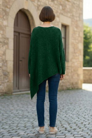 Pulover pufos verde inchis, oversize cu colt si decolteu in V [2]