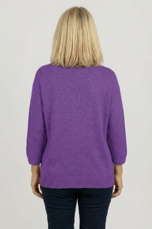 Pulover pufos mov cu decolteu in V si maneca fluture [2]