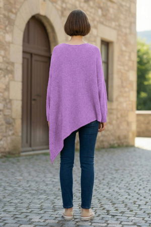Pulover pufos mov deschis, oversize cu colt si decolteu in V [2]