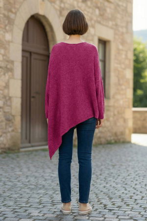 Pulover pufos magenta, oversize cu colt si decolteu in V [2]