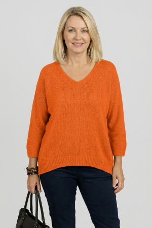 ÎMBRĂCĂMINTE - Pulover pufos portocaliu cu decolteu in V si maneca fluture