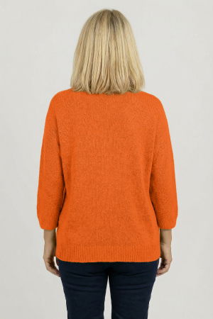 Pulover pufos portocaliu cu decolteu in V si maneca fluture [2]