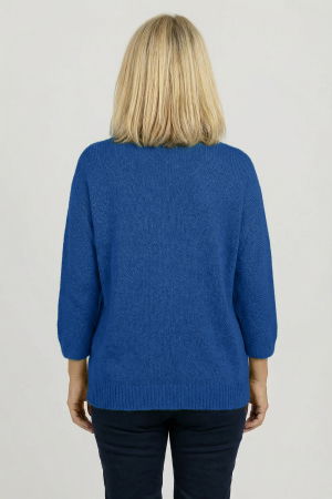 Pulover pufos albastru cu decolteu in V si maneca fluture [2]