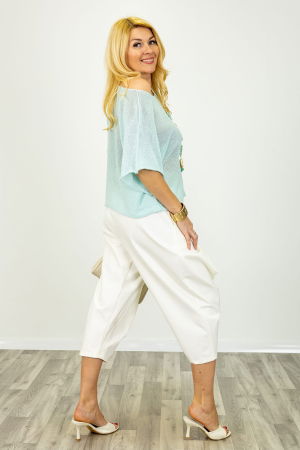 Bluza din bumbac tricotat cu maneca scurta kimono, verde menta [1]