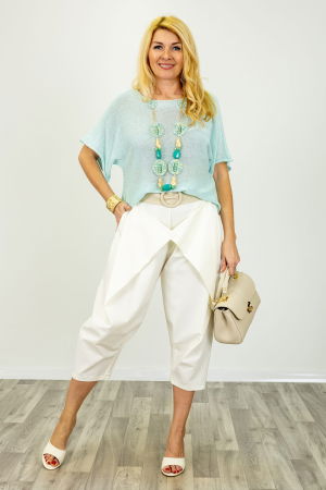 ÎMBRĂCĂMINTE - Bluza din bumbac tricotat cu maneca scurta kimono, verde menta