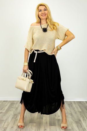 Bluza din bumbac tricotat cu maneca scurta kimono, bej [4]