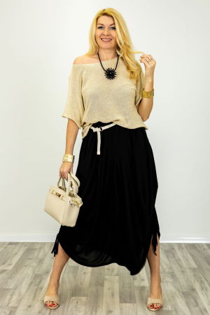 Bluza din bumbac tricotat cu maneca scurta kimono, bej [7]