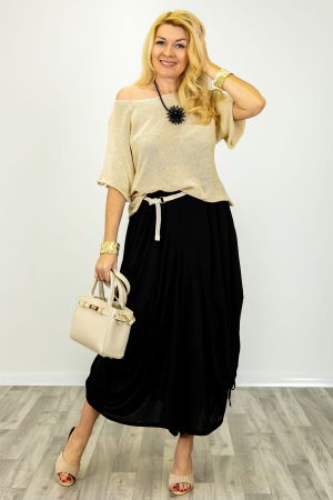 Bluza din bumbac tricotat cu maneca scurta kimono, bej [5]