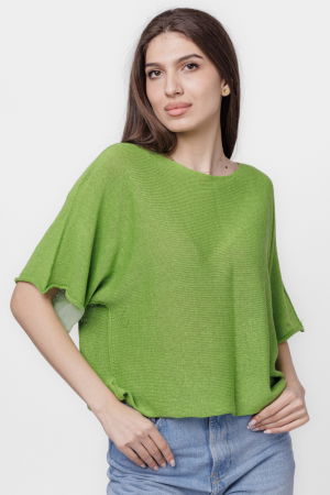PROMOȚII - Bluza din bumbac tricotat cu maneca scurta kimono, verde oliv