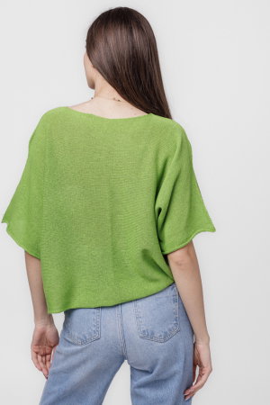 Bluza din bumbac tricotat cu maneca scurta kimono, verde oliv [2]