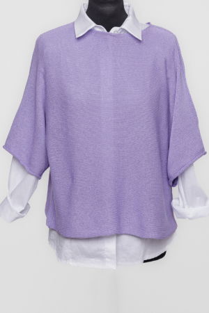 Pulovere - Pulover subtire si versatil cu maneca cazuta din bumbac, lila