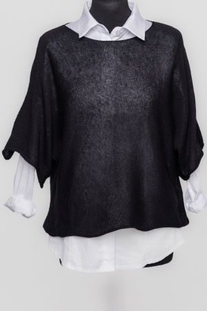 ÎMBRĂCĂMINTE - Pulover subtire si versatil cu maneca cazuta din bumbac, negru